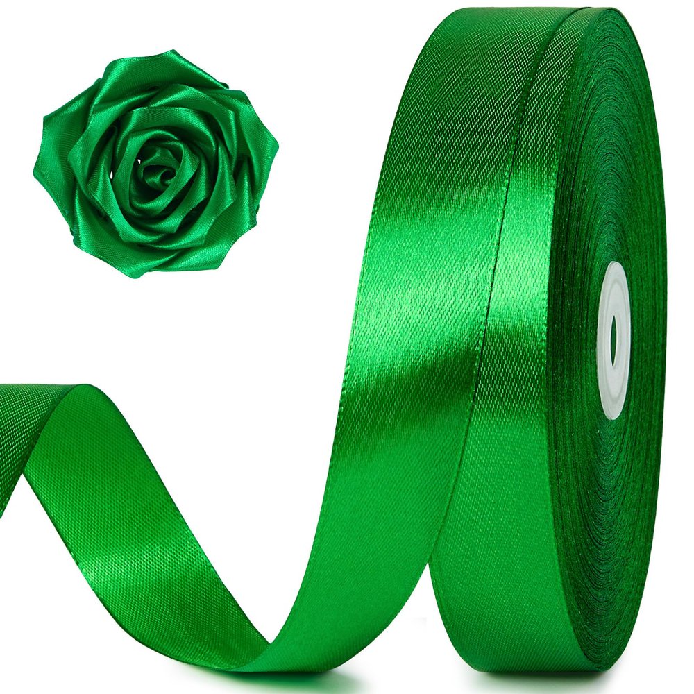 100 Yards 1 Inch Green Satin Ribbon, Solid Craft Fabric Ribbon for Christmas Gift Wrapping, Bows Making, Flower Bouquet, Wedding Party Decoration