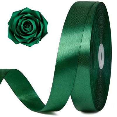 100 Yards 1 Inch Dark Green Satin Ribbon, Solid Craft Fabric Ribbon for Christmas Gift Wrapping, Bows Making, Flower Bouquet, Wedding Party Decoration