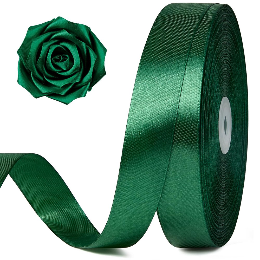100 Yards 1 Inch Dark Green Satin Ribbon, Solid Craft Fabric Ribbon for Christmas Gift Wrapping, Bows Making, Flower Bouquet, Wedding Party Decoration