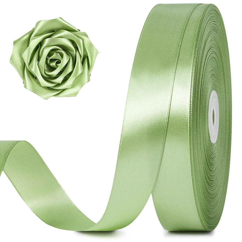 100 Yards 1 Inch Sage Green Satin Ribbon, Solid Craft Fabric Ribbon for Christmas Gift Wrapping, Bows Making, Flower Bouquet, Wedding Party Decoration