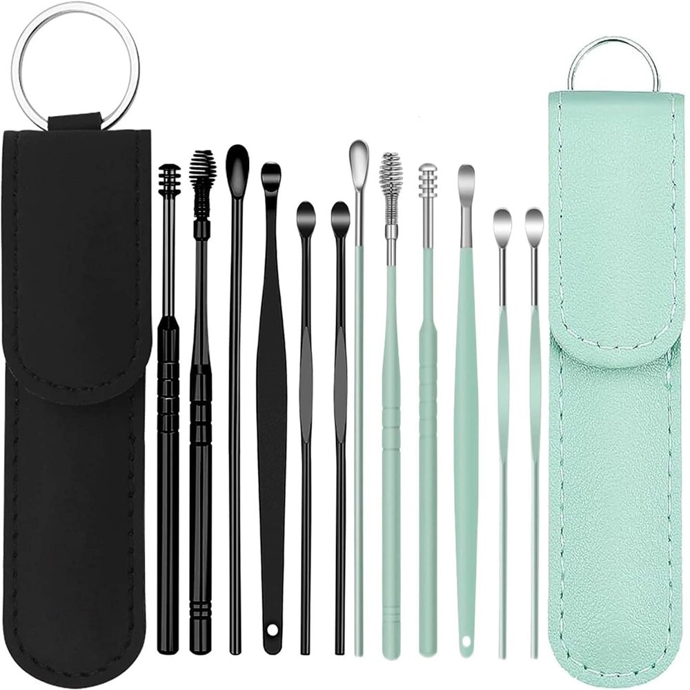 12Pcs Ear Wax Removal Kit,Ear Cleaner Tools: Mini Portable Ear Scope with Stainless Steel 360 Spiral Ear Massage Cleaning Tool for Adults Kids - Ear Wax Remover with Storage Box
