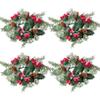 4Pcs Candle Rings with Red Berries & Pinecones Artificial Christmas Candle Wreath for Pillars Wedding Winter Table Front Door Decoration Rings Wreaths Christmas Wre view 3