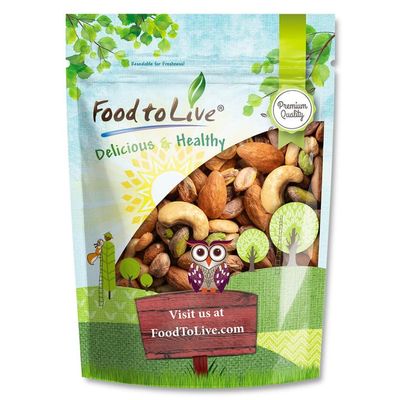 Food to Live Nut Lovers Mix, 1 Pound Premium Dry Roasted Pistachios No Shell, Almonds and Cashews Blend. No Salt Added. Trail Snacks for Adults and Kids. Vegan, Kosher, Bulk