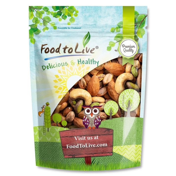 Food to Live Nut Lovers Mix, 1 Pound Premium Dry Roasted Pistachios No Shell, Almonds and Cashews Blend. No Salt Added. Trail Snacks for Adults and Kids. Vegan, Kosher, Bulk