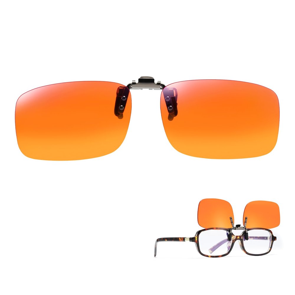 Slocyclub Square Clip On Blue Light Blocking Glasses for Sleep,Orange Lenses Flip-Up Design for Daily Computer,TV,Light Sensitivity