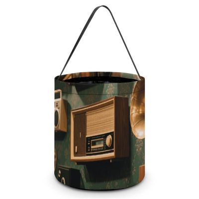 Halloween Candy Tote Bag - Vintage Wall of Radio Boombox Trick Or Treat Bucket with Handles, Pumpkin Party Favor Basket
