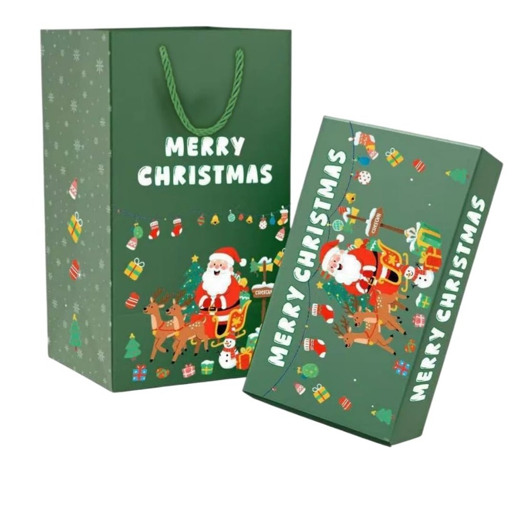 Christmas Pop-Up Surprise Box - Birthday Creative Gift with Jumping Mechanism, Festive Money Gift Box (Christmas Green,6 bounce boxes + gift box + gift bag.)