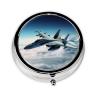 Aircraft Fighter Jets Pill Case 3 Compartments, Metal Round Portable Pill Box with Mirror, Waterproof Travel Pill Organizer for Purse & Pocket, Small Medicine Vitamin Holder Unique Gift view 2
