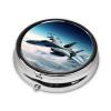 Aircraft Fighter Jets Pill Case 3 Compartments, Metal Round Portable Pill Box with Mirror, Waterproof Travel Pill Organizer for Purse & Pocket, Small Medicine Vitamin Holder Unique Gift view 3