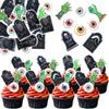 60 Pack Edible Halloween Tombstone Zombie Horrible Cupcake Toppers Zombie Hands Rice Paper Wafer Paper Cupcake Picks for Halloween Eyeballs Baby Shower Kids Birthday Cake Decorations Party Supplies view 1
