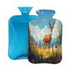 Retro Forest Deer Hot Water Bottle with Cover, 2L PVC Hot Water Bag with Soft Cover, Reusable Heating Pad for Pain Relief Warm Hands Waist Abdomen Feet & Bed view 1