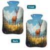 Retro Forest Deer Hot Water Bottle with Cover, 2L PVC Hot Water Bag with Soft Cover, Reusable Heating Pad for Pain Relief Warm Hands Waist Abdomen Feet & Bed view 4