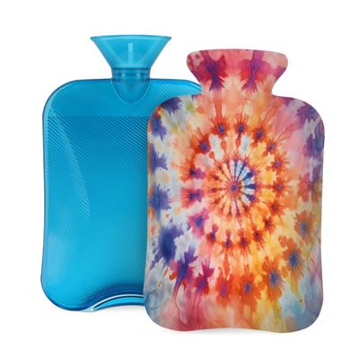Abstract Tie Dye Swirl Hot Water Bottle with Cover, 2L PVC Hot Water Bag with Soft Cover, Reusable Heating Pad for Pain Relief Warm Hands Waist Abdomen Feet & Bed
