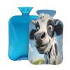 Cute Cow Daisy Flower Hot Water Bottle with Cover, 2L PVC Hot Water Bag with Soft Cover, Reusable Heating Pad for Pain Relief Warm Hands Waist Abdomen Feet & Bed view 1
