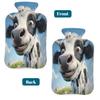 Cute Cow Daisy Flower Hot Water Bottle with Cover, 2L PVC Hot Water Bag with Soft Cover, Reusable Heating Pad for Pain Relief Warm Hands Waist Abdomen Feet & Bed view 4