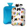 Colorful Hand Drawn Cat Hot Water Bottle with Cover, 2L PVC Hot Water Bag with Soft Cover, Reusable Heating Pad for Pain Relief Warm Hands Waist Abdomen Feet & Bed view 1