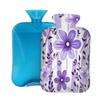Cartoon Cute Purple Flowers Hot Water Bottle with Cover, 2L PVC Hot Water Bag with Soft Cover, Reusable Heating Pad for Pain Relief Warm Hands Waist Abdomen Feet & Bed view 1