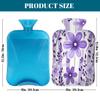 Cartoon Cute Purple Flowers Hot Water Bottle with Cover, 2L PVC Hot Water Bag with Soft Cover, Reusable Heating Pad for Pain Relief Warm Hands Waist Abdomen Feet & Bed view 2