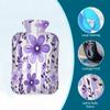 Cartoon Cute Purple Flowers Hot Water Bottle with Cover, 2L PVC Hot Water Bag with Soft Cover, Reusable Heating Pad for Pain Relief Warm Hands Waist Abdomen Feet & Bed view 3