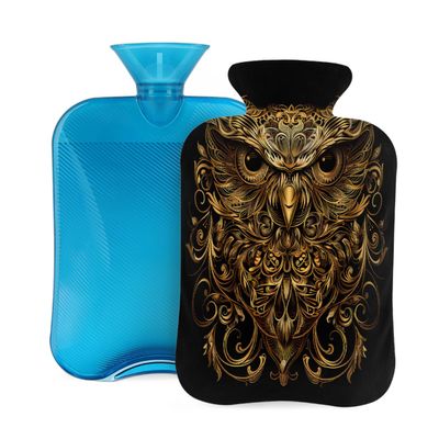 Ethnic Boho Owl Bird Hot Water Bottle with Cover, 2L PVC Hot Water Bag with Soft Cover, Reusable Heating Pad for Pain Relief Warm Hands Waist Abdomen Feet & Bed
