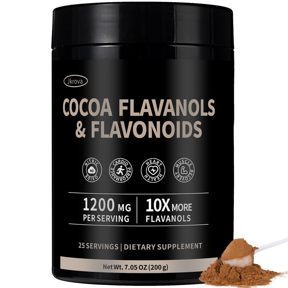 High Flavanol Cocoa Powder 10X More Flavanols | 1200mg Cocoa Flavanols & Flavonoids Heart Health, Nitric Oxide, Boost Energy & Endurance | Zero Sugar, 30 Servings