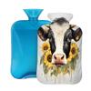Animal Cow Sunflower Hot Water Bottle with Cover, 2L PVC Hot Water Bag with Soft Cover, Reusable Heating Pad for Pain Relief Warm Hands Waist Abdomen Feet & Bed view 1
