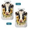 Animal Cow Sunflower Hot Water Bottle with Cover, 2L PVC Hot Water Bag with Soft Cover, Reusable Heating Pad for Pain Relief Warm Hands Waist Abdomen Feet & Bed view 4