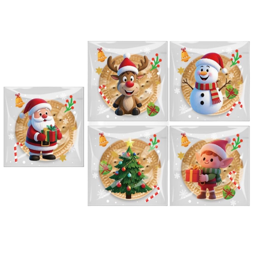 APXXAIBO 100-Pack Christmas OPP Candy Bags - Self-Sealing Cookie & Bakery Packaging for Food Treats (Christmas B 10 * 10 + 3cm1 pack of 100 pcs)