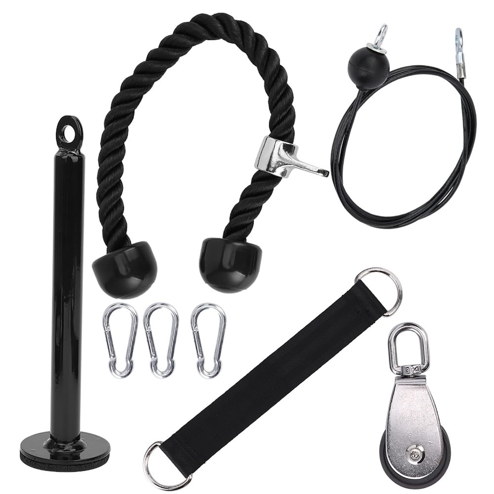 8Pcs Portable Equipment, DIY Pulley Rope Exercise Kit, Arm Strength Training Triceps Workout, 2M Steel Rope with Rotating Pulley, for Home Gym Workout