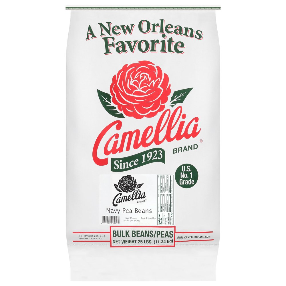 Camellia Brand Dried Navy (Pea) Beans Premium White Beans for Southern-Style Baked Beans, Soups, Stews, and Healthy Vegetarian Meals Non-GMO, Gluten-Free (25 lb, Navy)