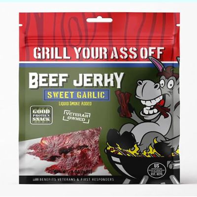 Grill Your As* Off Sweet Garlic Beef Jerky Savory Garlic with a Touch of Sweetness Beef Jerky - Low Sugar, No MSG - Made in USA & Veteran Owned