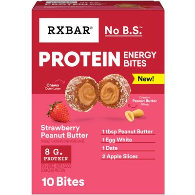 RXBAR Protein Energy Bites, Gluten Free Protein Balls, Strawberry Peanut Butter, 8.8oz Box (10 Bites)