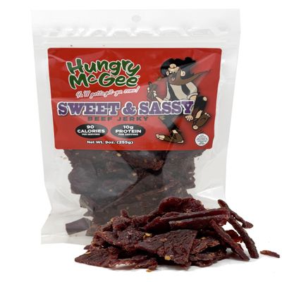 Hungry McGee Beef Jerky Sweet & Spicy 9 oz Resealable Bag - Made in the USA, High Protein Snack, Beef Jerky Sweet & Spicy