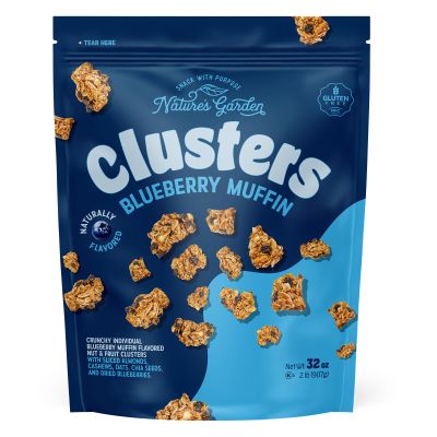 Natures Garden Blueberry Muffin Clusters, 32oz Pouch Big Chunky Nut & Oat Bites with Cashews, Almonds, Chia & Real Blueberries Gluten-Free and Kosher Snacks for Adults & Kids