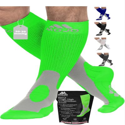 Mojo Compression Socks for Men 20-30 mmHg Knee High Support Stockings for Travel, Sports, Swelling, Varicose Veins & Everyday Recovery, Neon Green, 2X-Large