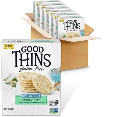 Good Thins Savory Herb Rice Snacks Gluten Free Crackers, Bulk Snack Crackers, 6-3.5 oz Boxes