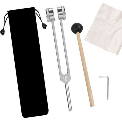 128hz Tuning Fork for Healing Set with Reflex Hammer, Aluminum Alloy Medical Weighted Tuning Forks for Sound Therapy & Chakra Healing, 128hz Healing Instrument