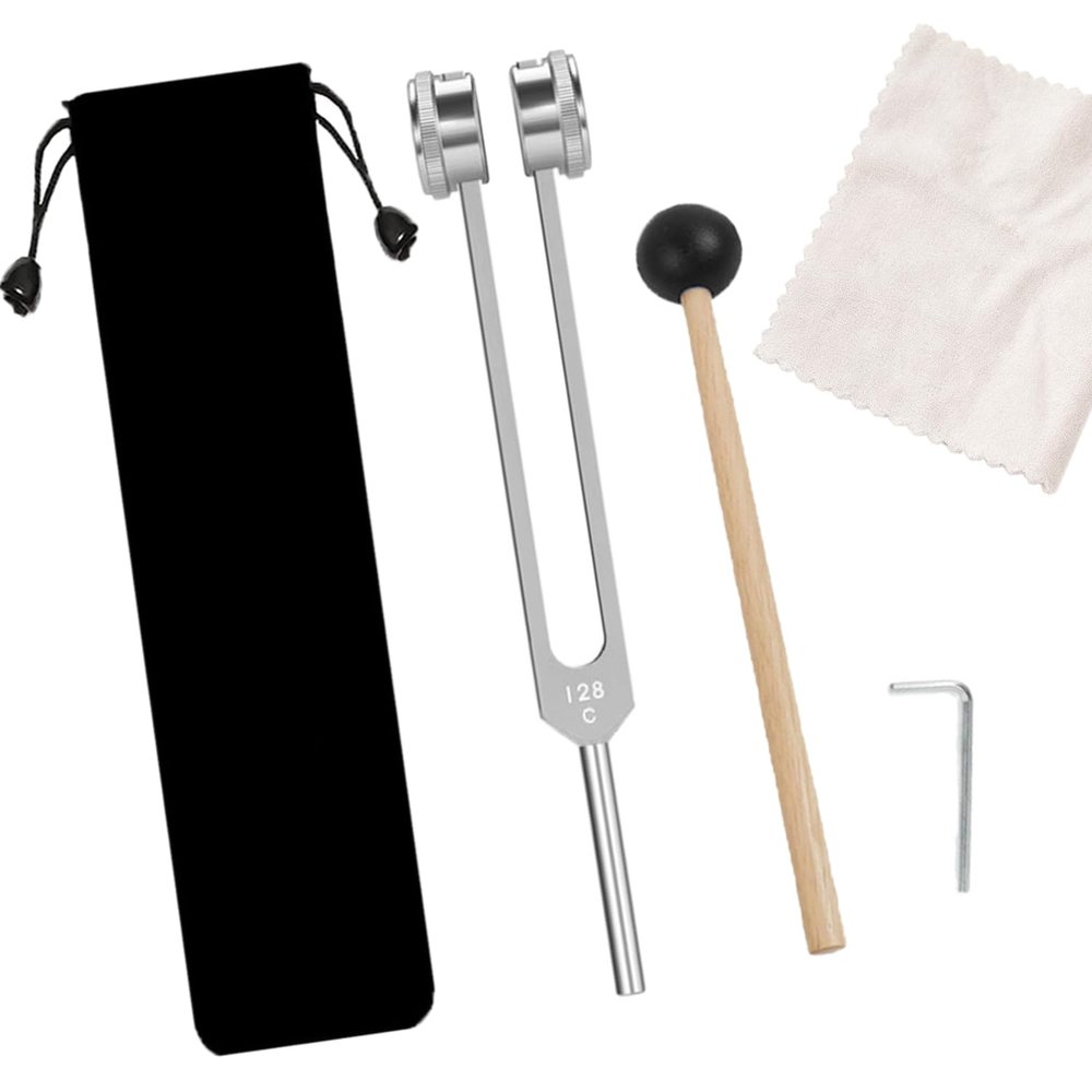 128hz Tuning Fork for Healing Set with Reflex Hammer, Aluminum Alloy Medical Weighted Tuning Forks for Sound Therapy & Chakra Healing, 128hz Healing Instrument