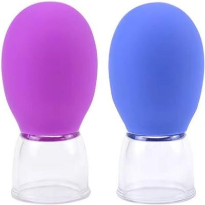 ASEANAO 2 Piece Glass Facial Cupper Set, Glass Silicone Walking Cupper, Vacuum Suction Massager Cupper for unblocking meridians in The face, Back and Body.