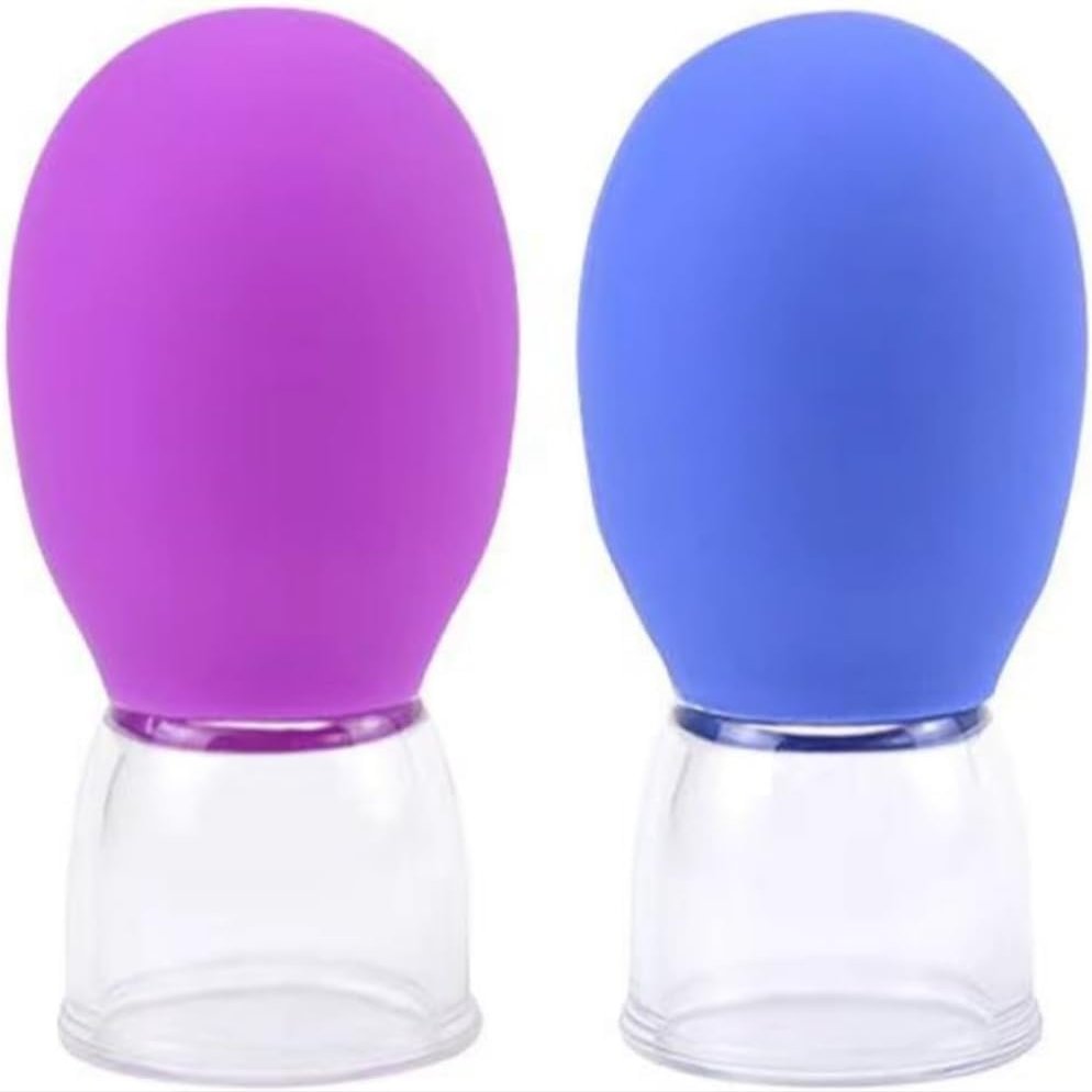 ASEANAO 2 Piece Glass Facial Cupper Set, Glass Silicone Walking Cupper, Vacuum Suction Massager Cupper for unblocking meridians in The face, Back and Body.