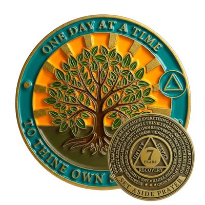7 Year Tree of Life Sobriety Coin - Set Aside Prayer AA Medallion, Premium Recovery Token for Anniversaries, Sponsor & Sponsee Gifts, Seven Years Sober Milestone Chip for Women and Men