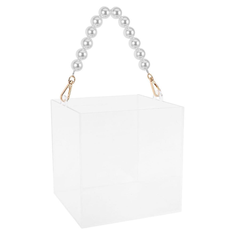 DOITOOL Clear Acrylic Present Box With Pearl Handle for Wedding Favors Birthday Party Treats And Jewelry Storage Reusable Bridesmaid Proposal Box