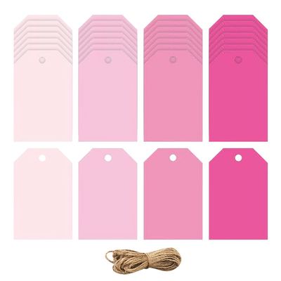 100 Pcs 8.5 x 9.5 cm Colorful Paper Gift Tags with String Retail Price Tags Blank Hanging Labels Holiday Party Favor Hang Tags Small Business Packaging Tags Greeting Tags for Christmas Wedding Pink