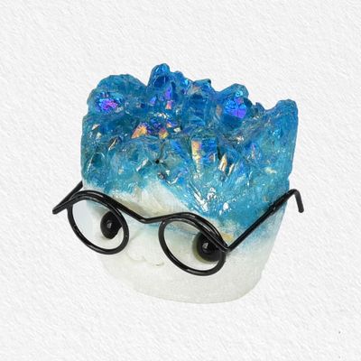 Electroplated Crystal Hedgehog Figurine Natural Gemstone Healing Stone for Stress Relief, Energy Balance, Meditation, Home Spa Relaxation and Wellness Gift, 40g (Blue)