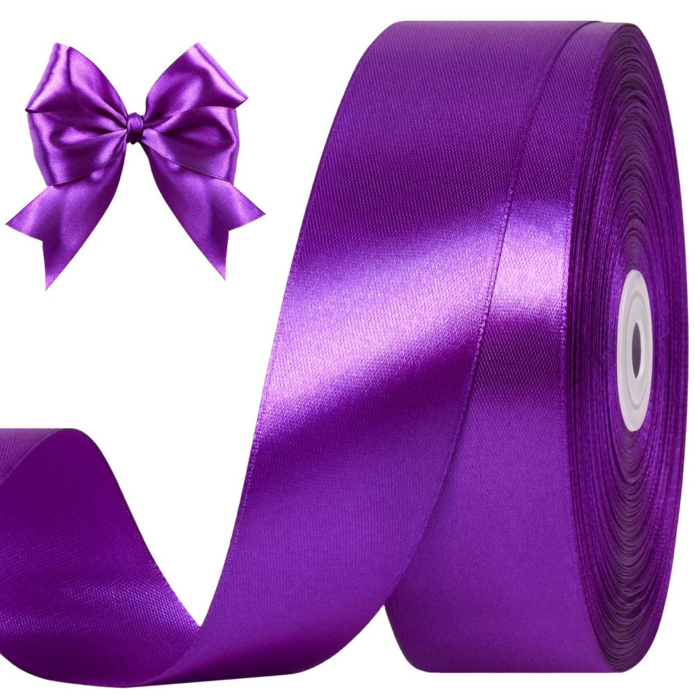 CLUEWR Purple Satin Ribbon, 1-1/2 Inches, 100 Yards