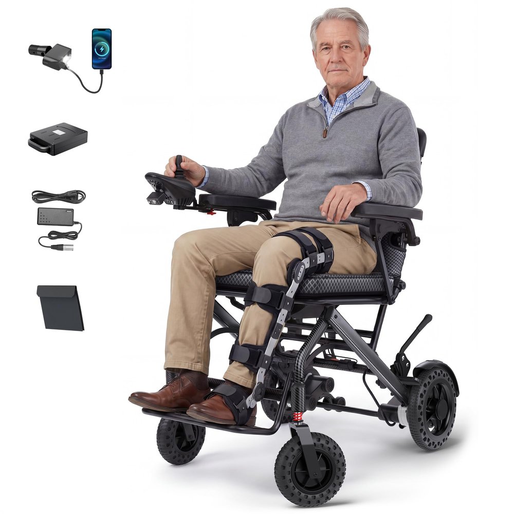 VERPAL 34lbs Lightweight Electric Wheelchair, Foldable Electric Wheelchair for Adults, Seniors, 360W Dual Motor Power Wheelchair 12.5 Miles for Travel, Park Hospital, 220 lbs Capacity-6Ah 18.5" Seat