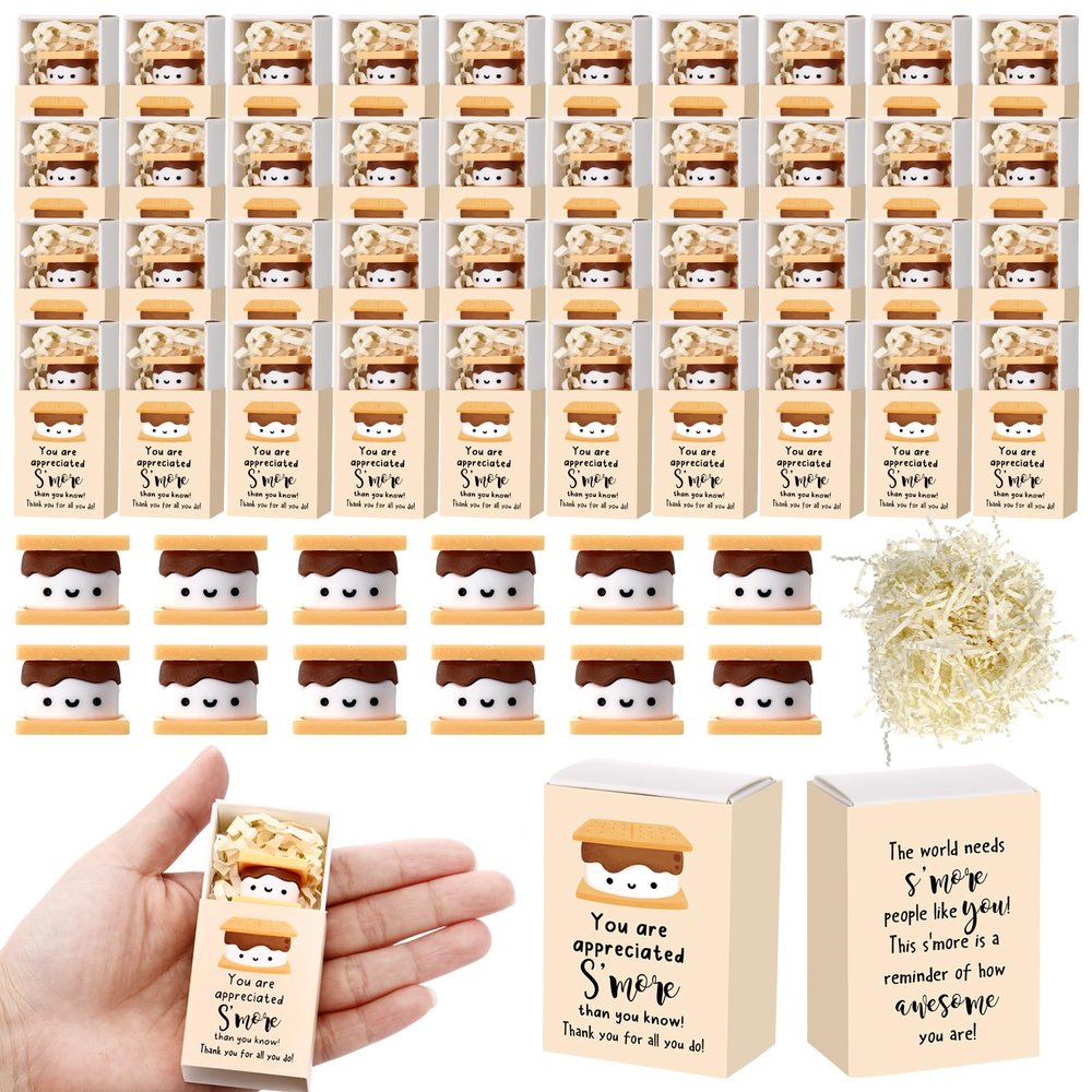 Wettarn 100 Sets Volunteers Appreciation Gifts S'more Gifts Bulk Marshmallow with Box Office Party Favors Thank You Gift Rewards for Teacher Nurse Coworkers Staff Team Employee (Marshmallow)