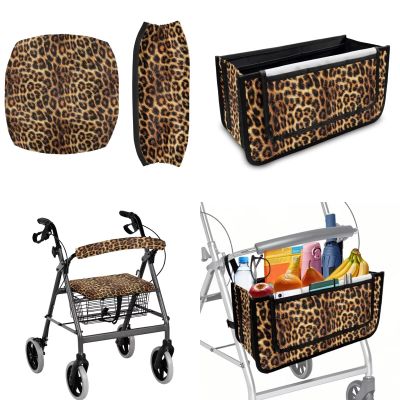 LedBack Leopard Print Rollator Walker Accessories 3 Pack Rollator Walker Seat and Backrest Rollbar Covers Universal Organizer Pouch Storage