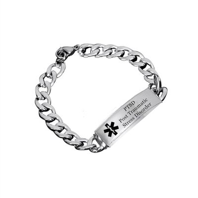 KBNSUIAN Women Men's Medical Alert PTSD Bracelet Personalized Medic ID Bracelets Wrist Cuban Chain Custom ICE Namplate Stainless Steel Identification Jewelry for Emergency, 8.66 inch