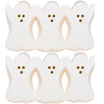 (2) Halloween Marshmallow Ghosts, 1.5 oz., 3 Ghost-Shaped Fluffy Spooky Candy Per Pack, Festive Seasonal Snack Cupcake Cookie Toppers Party Treats Favor Hot Cocoa Decoration